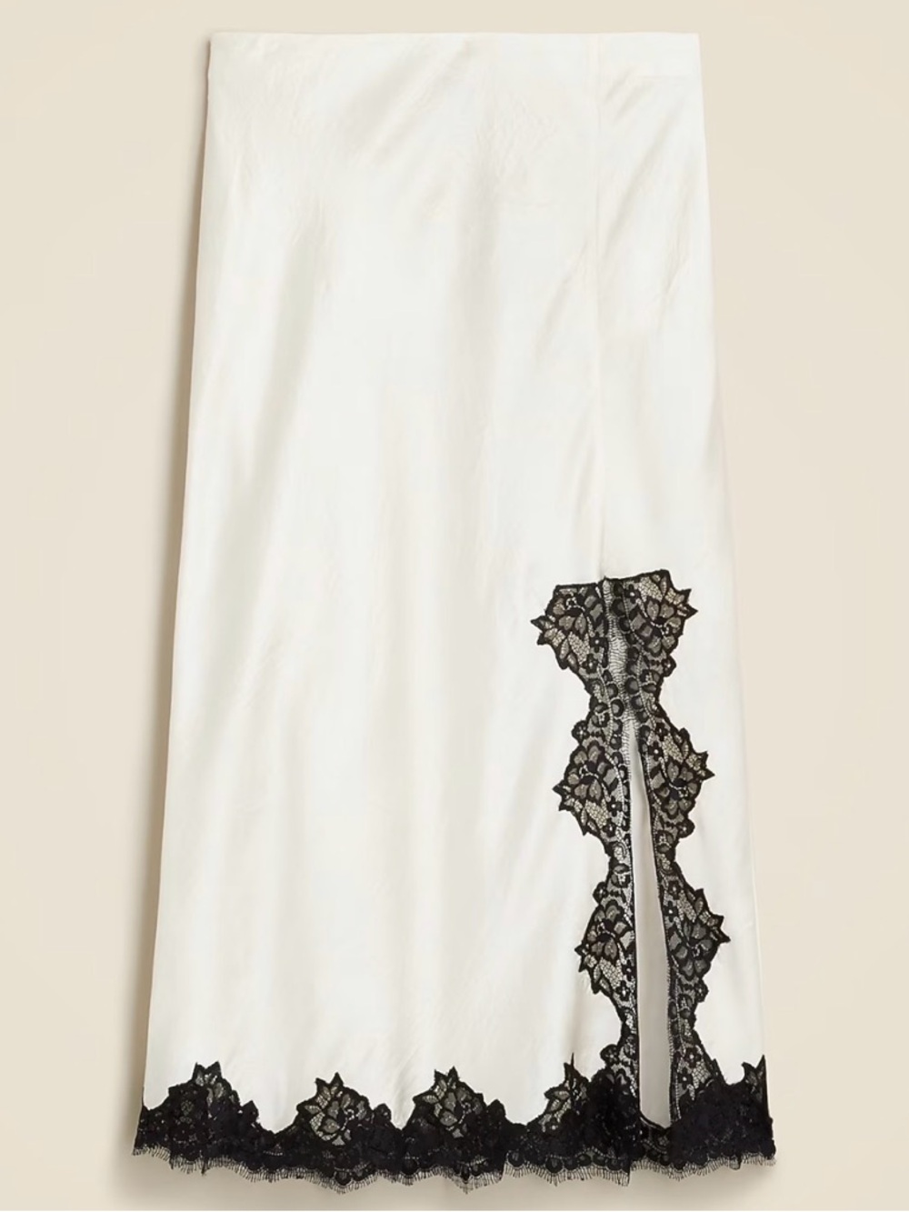 J. Crew White Midi Skirt with Black Lace Trim